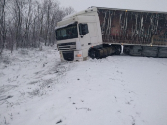 На трассе в Запорожской области грузовой автомобиль слетел в кювет (фото)
