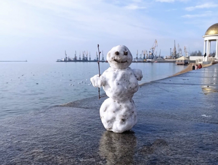 В курортном городе Запорожской области "прогулялся" снеговик (фото)
