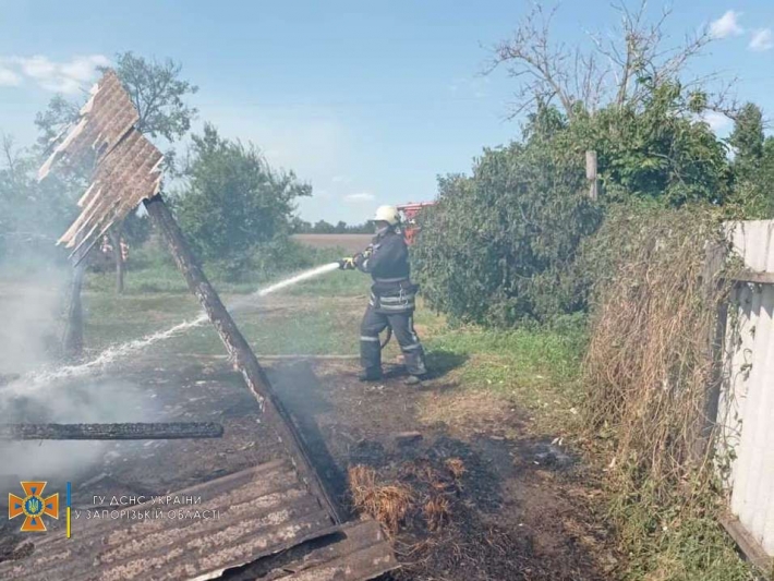 В Запорожской области пять спасателей тушили пожар на сеновале (фото)