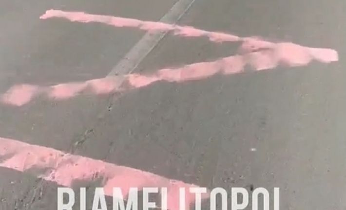 Под Мелитополем дорогу разметили свастикой рашистов (видео)