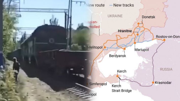 Окупанти запустили перший потяг на новій залізниці, що будуть з рф у Крим через Мелітополь (фото, відео)