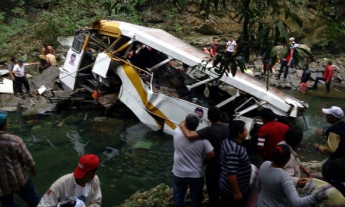 В Мексике пассажирский автобус упал в овраг с 30-метрового обрыва (фото)