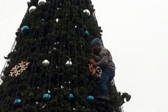 В Мелитополе пьяный парень залез на главную елку (фото)