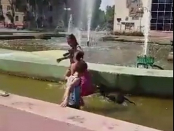В городском фонтане принимают водные процедуры дети и собаки (видео)