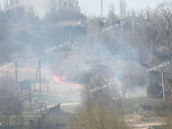 В балке в центре Мелитополя бушует сильный пожар (фото)