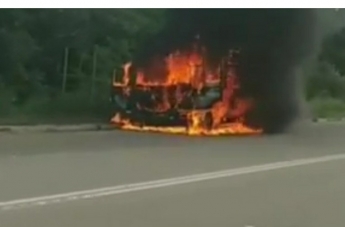 На трассе под Запорожьем сгорел грузовик (ВИДЕО)