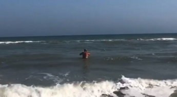 В Кирилловке бесстрашный мужчина купался в море в ноябре (видео)