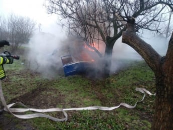 Машина врезалась в дерево и загорелась (фото)
