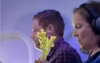Сеть обсуждает странный перекус женщины в самолете (видео)