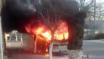 На Одесщине загорелся автобус с бойцами Нацгвардии. Фото, видео и подробности