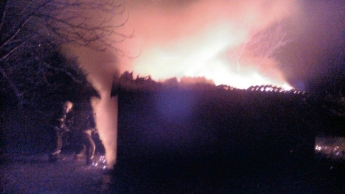 В дворе частного дома под Мелитополе разгорелся мощный пожар (фото)