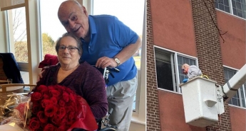 Пенсионеру запретили навещать жену в доме престарелых - он явился к ней на подъемном кране
