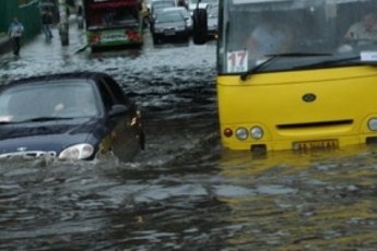 В Запорожье во время ливня затопило маршрутку (видео)