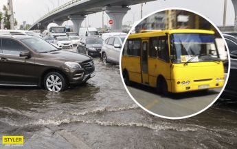 Люди оказались в ловушке: в Киеве маршрутка "утонула" после дождя (видео)