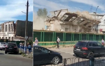 В Житомире стена школы при сносе рухнула на прохожих: "виновных" уже нашли (видео)