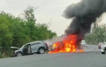 На трассе под Мелитополем в ДТП сгорел автомобиль (видео)