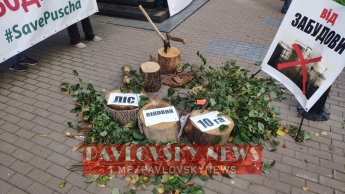 В Киеве под стенами ГПУ устроили акцию с пеньками: фото и видео
