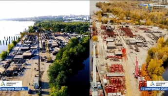 В Запорожье строители собирают конструкции вантовового моста (видео)