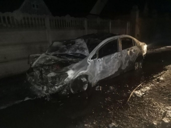 Ночью под Мелитополем горел автомобиль - от машины остался только кузов (фото)