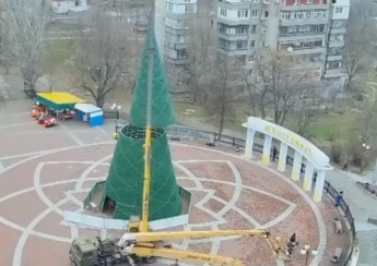 В Мелитополе завершается установка главной елки города (видео)