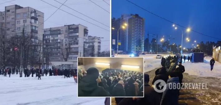 Киевляне застряли в огромных очередях на остановках и в метро. Фото и видео транспортного коллапса