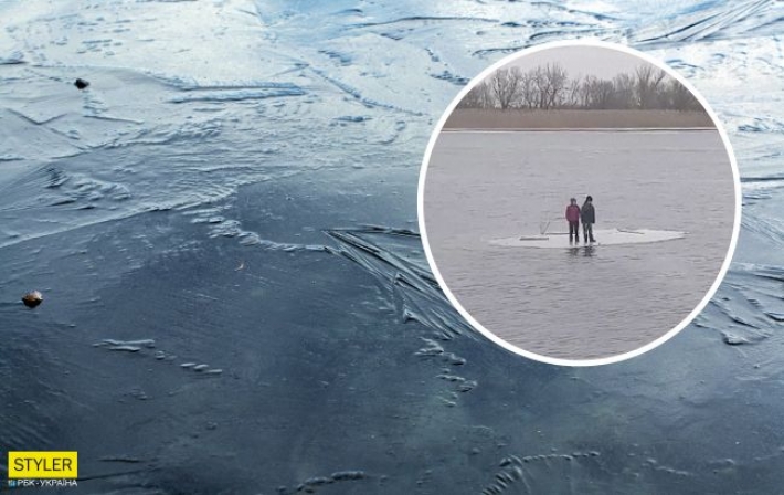 В Херсоне двух детей отнесло на льдине на средину Днепра (видео)