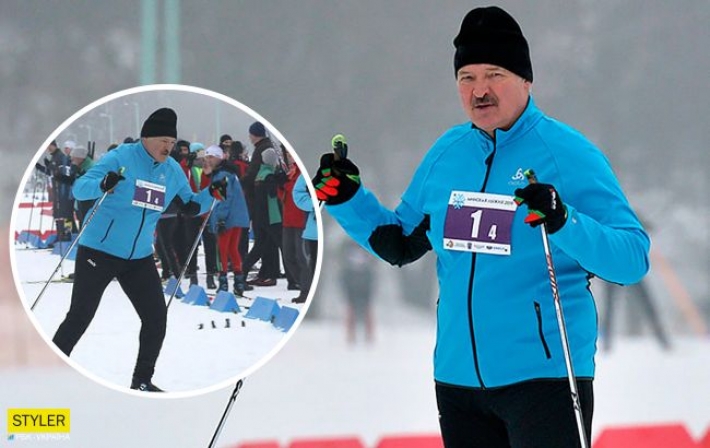 Лукашенко "молниеносно" победил в лыжной гонке, пока соперник "случайно" падал (фото, видео)