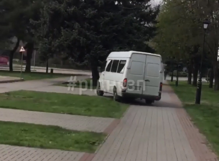 Запорожский маршрутчик разъезжал по парку (видео)