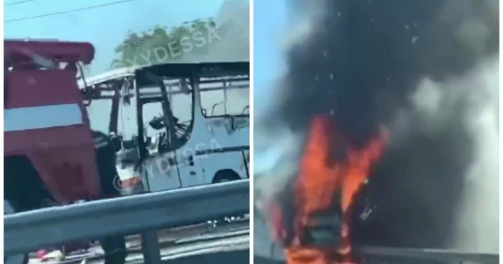 На трассе Одесса-Киев на ходу загорелся автобус с людьми, валит черный дым: видео