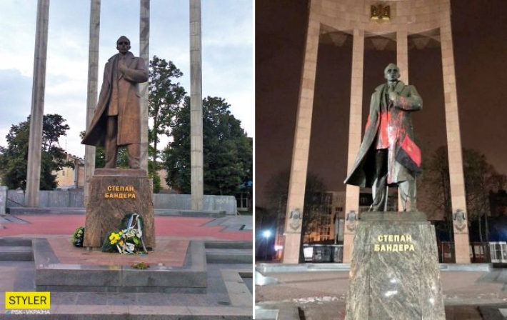 Во Львове студент за тысячу гривен облил краской памятник Бандере: как наказали вандала
