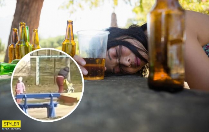 В Виннице пьяная мать упала на коляску с ребенком: поднимали прохожие (видео)