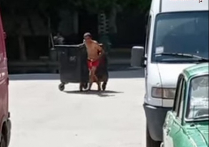 В Запорожье голый мужчина устроил танцы с мусорным контейнером (видео)