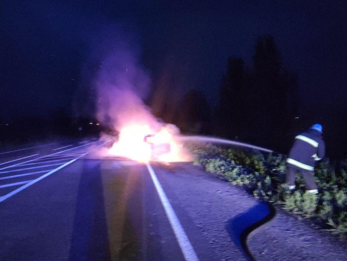 На трассе под Мелитополем на ходу загорелся автомобиль (фото)