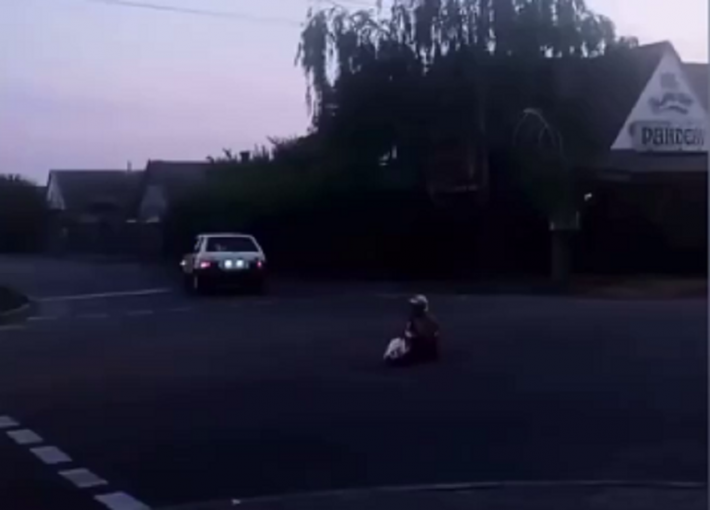 В Мелитополе женщина сидит на проезжей части и бросается под авто (видео)