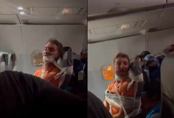 В США пассажира самолета примотали скотчем к сиденью (видео)