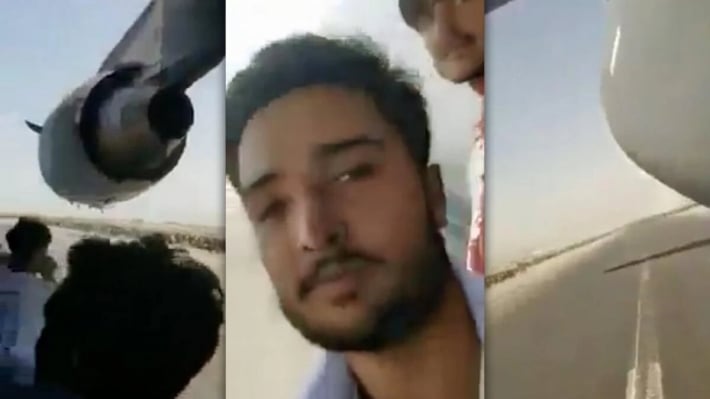 Самое опасное селфи в мире: афганец снял свой побег на шасси самолета США (видео)
