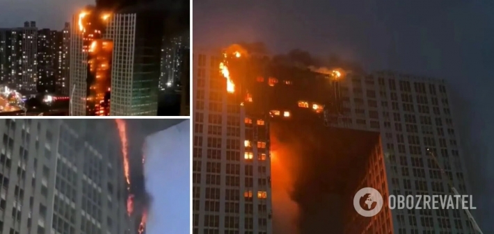 В Китае вспыхнул небоскреб, в котором живет 800 человек (Фото и видео)