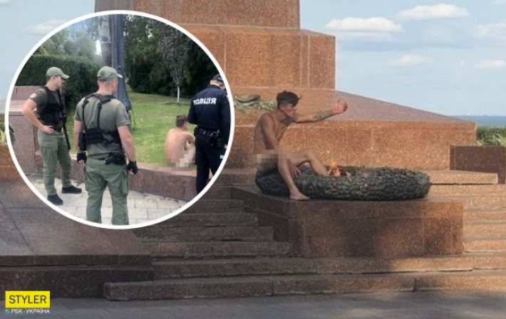 В Одессе обнаженный неадекват грелся на вечном огне: ругал прохожих и полицию