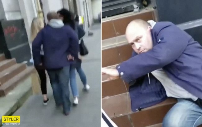 На улице Львова мужчина решил поприставать к женщинам, но его жестко проучили (видео)
