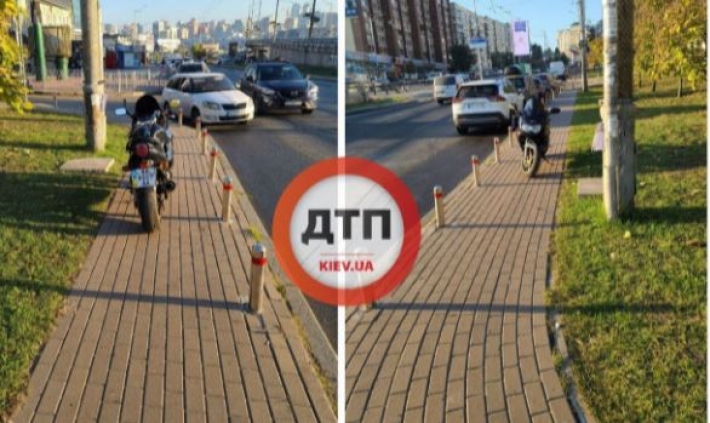Продал машину, чтобы так делать: в Киеве заметили наглого героя парковки на мотоцикле, фото