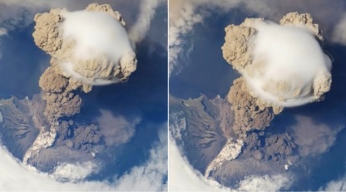 Как извержение вулкана выглядит с Международной космической станции: видео