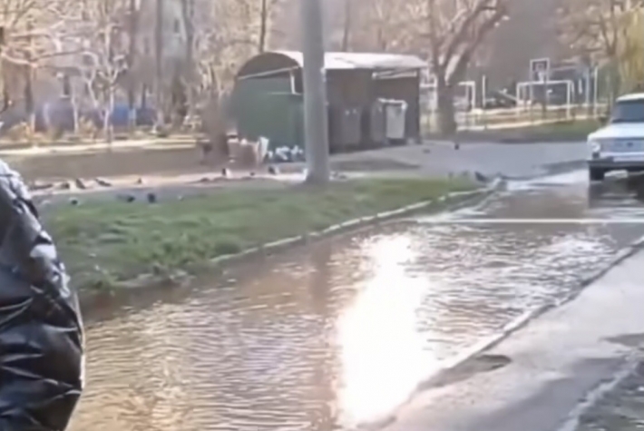 В Мелитополе ученикам пришлось "плыть" по дороге в школу (видео)
