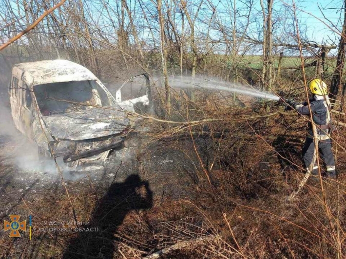На трассе в Запорожской области вылетел в кювет и сгорел автомобиль