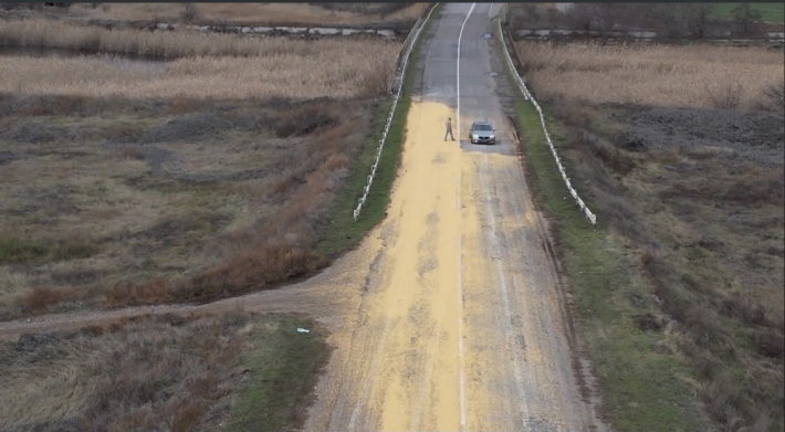 На трассе под Мелитополем зерновоз усыпал дорогу кукурузой (видео)