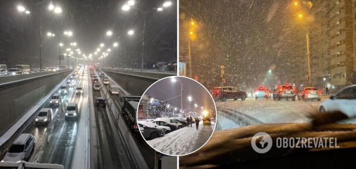 Киев засыпает снегом, на дорогах столицы пробки и десятки ДТП (Фото)