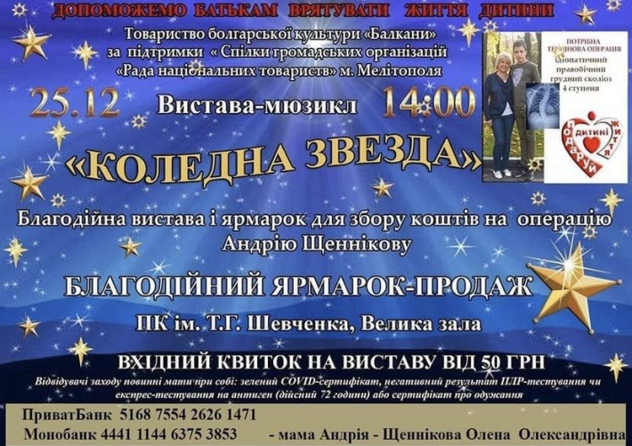 В Мелитополе пройдет благотворительный спектакль для лечения подростка