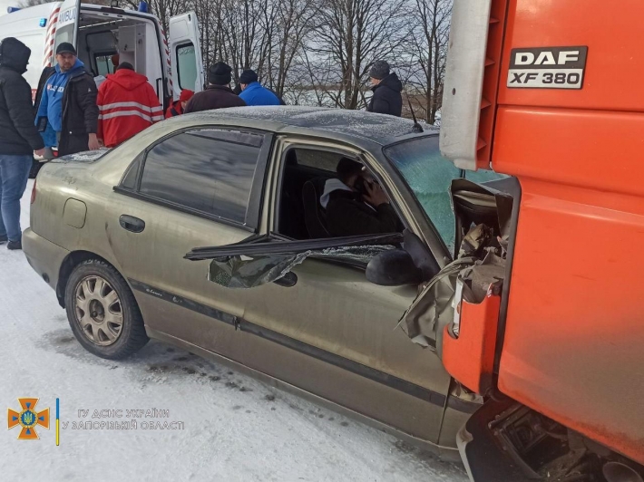 В Запорожской области на трассе легковушка влетела под грузовик (фото)