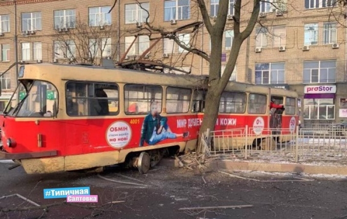 В Харькове трамвай врезался в дерево (видео)