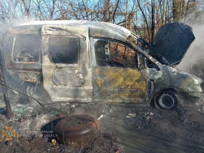 На трассе в Запорожской области вылетел в кювет и сгорел автомобиль