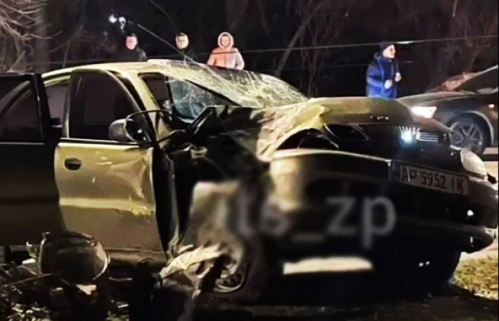 В Запорожье компания пьяных девушек на автомобиле снесла столб (видео)
